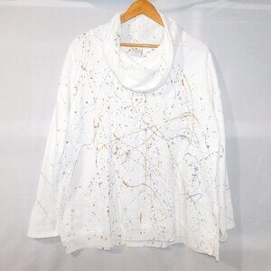 Sea Breeze of California White Gold Silver Paint Splatter Cowlneck Top Womens L